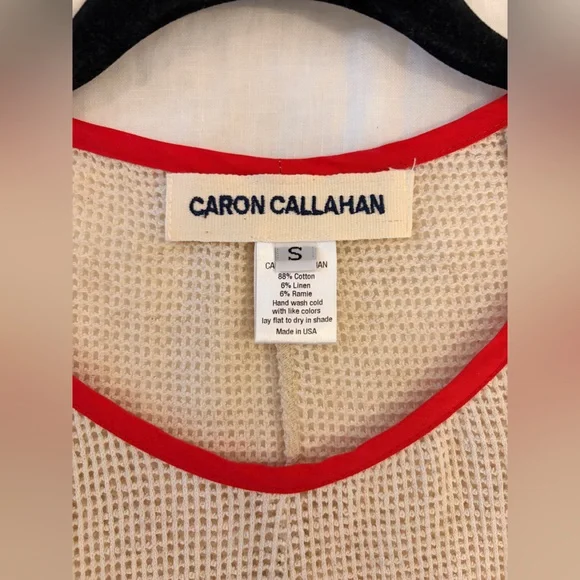 Caron Callahan Saddie Cream Mesh Top with Red Accents Size Small - Picture 3 of 7
